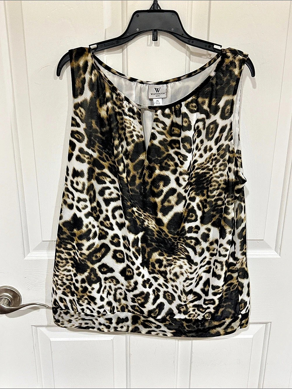 Worthington Leopard Print Tank Top Brown Black Size petite Large b38